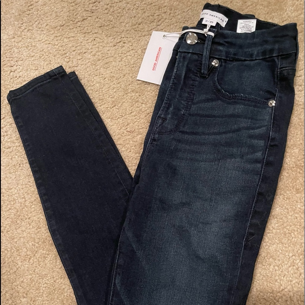 NEW GOOD AMERICAN HIGH RISE SKINNY JEANS SZ 0/25 WITH TAGS